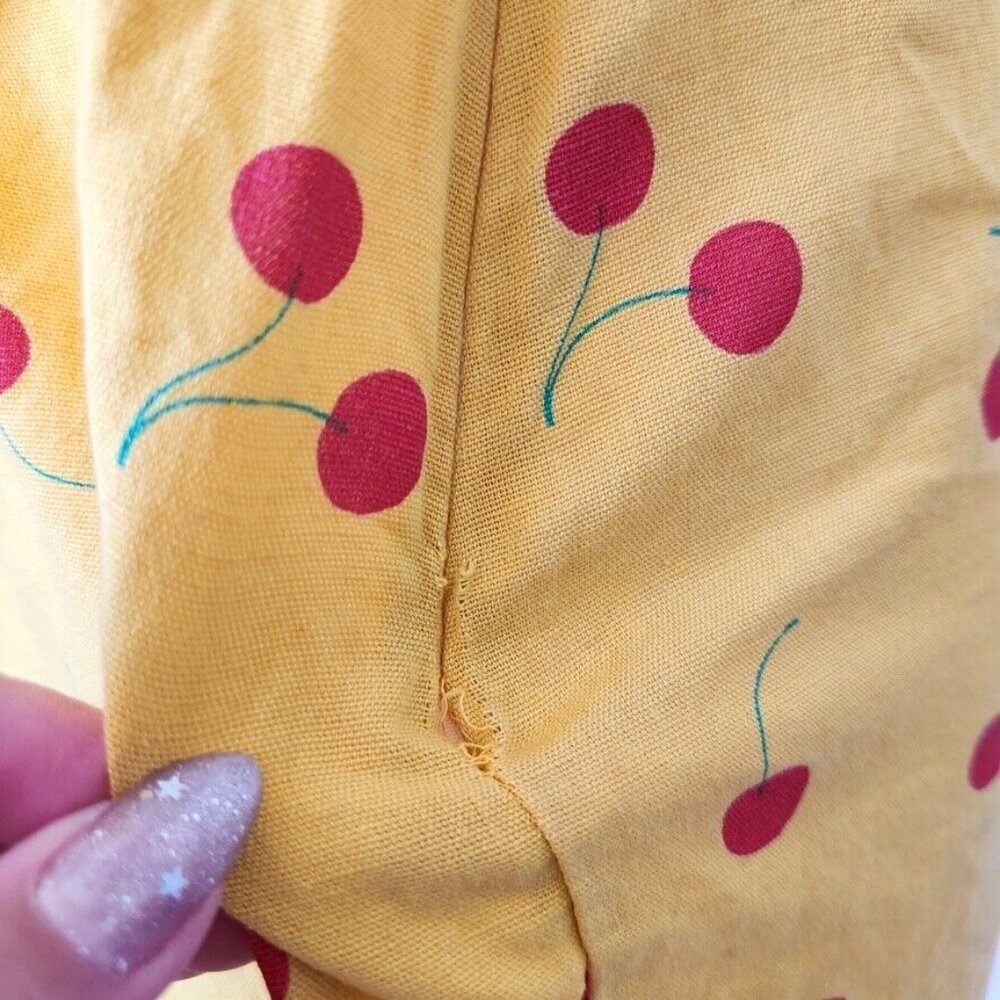 ASOS Cherry Linen Two Piece Set Size 0 Yellow Red Crop Top Shorts Ruffle Boho - Picture 10 of 16
